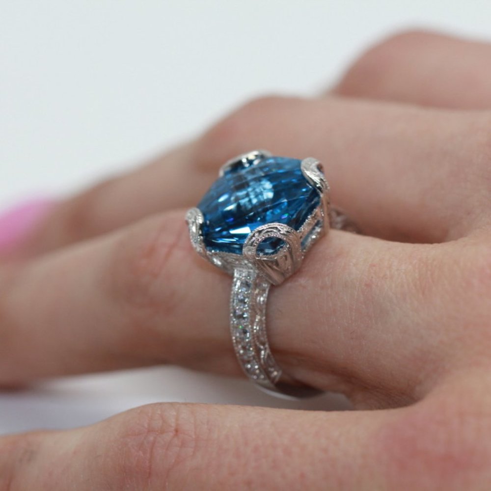 Tacori Blue Diamonique Cushion Engagement Ring